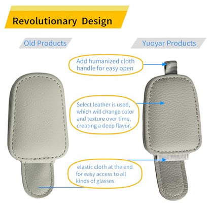 Yuoyar Sunglass Holder for Car, Magnetic Leather Sunglasses Holder and Ticket Card Clip, Car Visor Accessories, 2 Packs (Silver Grey) - color: Silver Grey