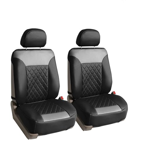 FH Group Deluxe Faux Leather Diamond Pattern Front Set Car Seat Cushions with Gift- Universal Fit for Cars, Trucks, & SUVs (Gray/Black) - color: Gray / Black