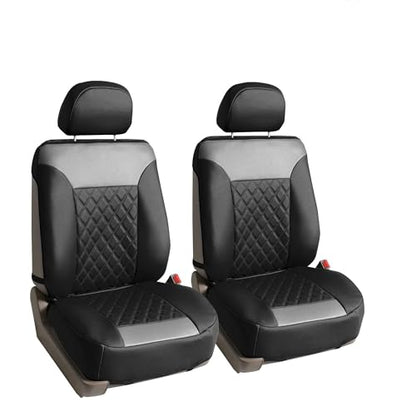 FH Group Deluxe Faux Leather Diamond Pattern Front Set Car Seat Cushions with Gift- Universal Fit for Cars, Trucks, & SUVs (Gray/Black) - color: Gray / Black