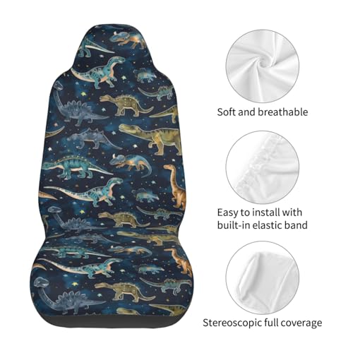 Dinosaur Pattern Front Seat Covers 2 Pack, Vehicle Seat Protector Car Mat Covers, Fit Most Bucket Seats - color: Dinosaur Pattern