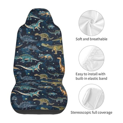 Dinosaur Pattern Front Seat Covers 2 Pack, Vehicle Seat Protector Car Mat Covers, Fit Most Bucket Seats - color: Dinosaur Pattern