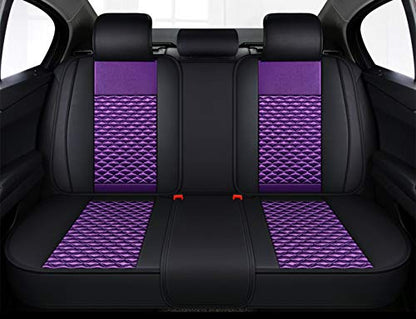 Bling Retro Fashion Lattice Silk and Leather Car Seat Covers Front and Rear Seat Covers Universal Fit (Purple-Basic) - color: Purple-Basic