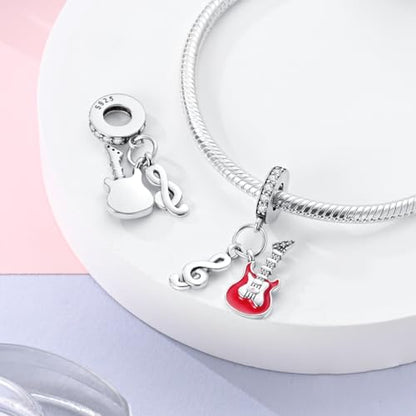 NARMO Charms for Bracelets 925 Sterling Silver Star Dangle Charms Car Keys Lipstick Dangle Charm Beads for Women Bracelets Necklace - color: Guitar Notes