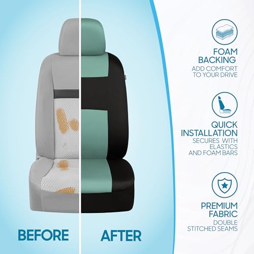 BDK PolyPro Car Seat Covers Full Set in Mint on Black – Front and Rear Split Bench Seat Covers Accessories for Auto Trucks Van SUV,Easy to Install - color: Mint