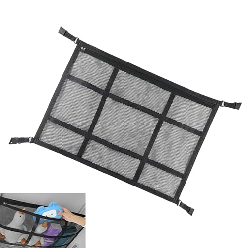Car Ceiling Cargo Net, 20.87" x 31.49" Snap-on Roof Cargo & Trunk Organizer, Zip Seal Car Roof Storage Net for Road Trips, Universal for Most Cars, SUVs, Trucks (Black)
