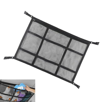 Car Ceiling Cargo Net, 20.87" x 31.49" Snap-on Roof Cargo & Trunk Organizer, Zip Seal Car Roof Storage Net for Road Trips, Universal for Most Cars, SUVs, Trucks (Black)