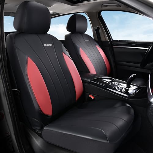 Coverado Car Seat Covers, Waterproof Two Front Seats Seat Covers, Automotive Seat Covers 2 Pack, All-Weather Leather Car Seat Protectors Universal Fit for SUVs Trucks Sedans - color: Black-red, size: FrontPair
