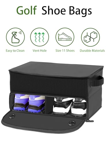 CAMPLAND 2 Layer Golf Bag, Waterproof Golf Locker for 2 Pair Shoes, Durable Golf Trunk Storage for Balls, Tees, Clothes, Gloves, Accessories, Golf Gifts