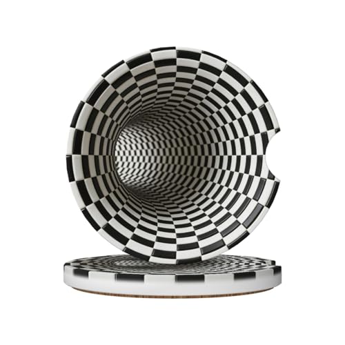 3D Bottomless Hole 2 Pack Car Cup Holder Coasters Absorbent Ceramic Drink Coasters 2.56" Universal Anti Slip Cup Mat with Non-Scratch Cork Base and Finger Notch Auto Accessories for Women Men - color: Charcoal