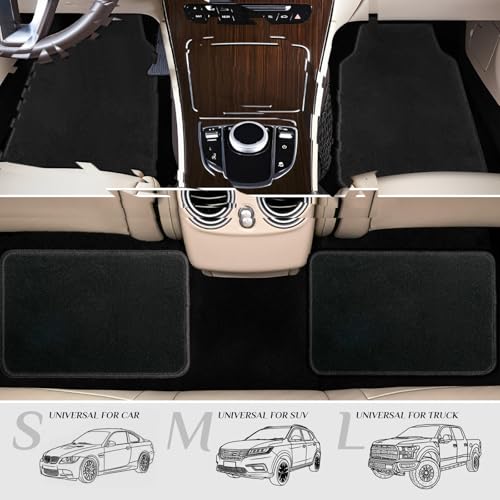 Waterproof Universal Fit Car Floor Mats,Velvet Car Carpet Mats, Black Car Mats with Anti-Slip Nibbs Backing Driver Heel Pad Fit for SUV,Vans,sedans,Trucks,Set of 4pcs Girl Women Men(All Black) - color: Black2