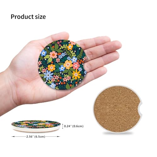 Yellow Flowers Car Coasters for Drinks Absorbent,2 Pack Cup Holders,2.56" Ceramic Stone & Non-Scratch Cork Base Coasters,Auto Accessories for Women & Men. - color: Yellow Flowers