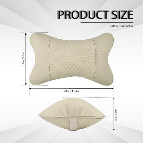 2 Pack Car Neck Pillow Soft Breathable Headrest Pillows for Driving Support, Universal Fit for Most Car Seats Decor Accessories（Beige White）