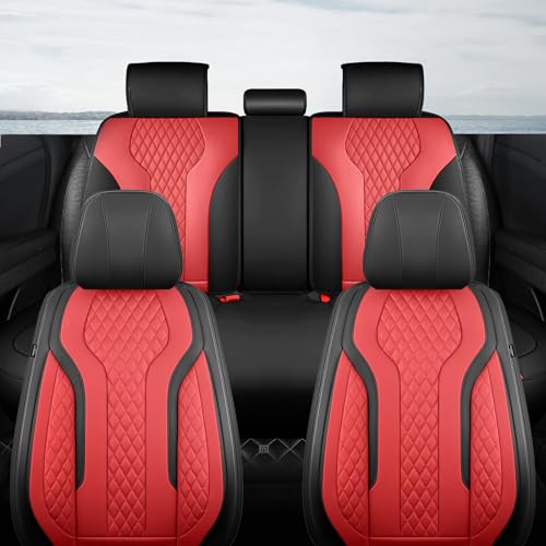 Leather Car Seat Covers Full Set, Breathable Faux Leather Seat Covers for Cars SUV Sedan Waterproof BlackRed - color: Blackred