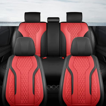 Leather Car Seat Covers Full Set, Breathable Faux Leather Seat Covers for Cars SUV Sedan Waterproof BlackRed - color: Blackred
