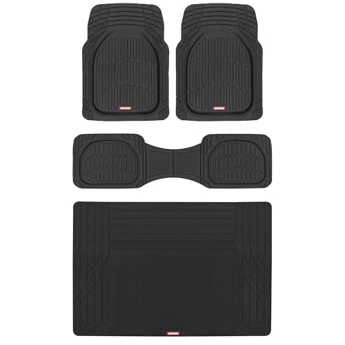 Motor Trend FlexTough™ Contour Heavy Duty Rubber Car Floor Mats with Cargo Liner - All Weather Full Set Front & Rear Floor Mats fits Most Cars Truck SUV, Automotive Floor Mat - color: Black, size: Small