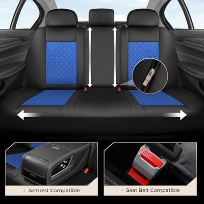 Coverado Seat Covers Full Set, Luxury Diamond Leather Car Seat Cover with Carbon Fiber Textured Design, Waterproof Car Seat Protector, Black&Blue Front and Rear Seat Covers Universal Fit Most Cars - color: BlackBlue, size: Full set