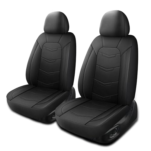 HChengkikz Car Seat Covers, Leather Car Seat Covers, Breathable and Sporty Car Seat Cover, Universal Fit Automotive Seat Covers for Car SUV Sedan and Trucks (2 Pieces, Front Seat, Black) - color: N2 Black, size: Front Seat