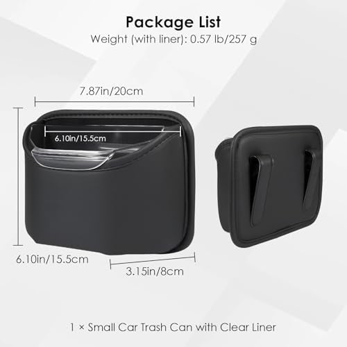 Small Car Trash Can for Side Door Back Seat Leather Leakproof Removable Liner Clip On Automotive Garbage Bin Compact Auto Trashcan Multipurpose Storage Organizer Container 0.22 Gal