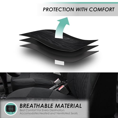 FH Group Three Row Set 7 Seater Black Travel Master Car Seat Covers, Airbag and Split Rear Car Seat Cover Universal Fit Interior Accessories for Cars Trucks and SUV Automotive Seat Covers - color: Black
