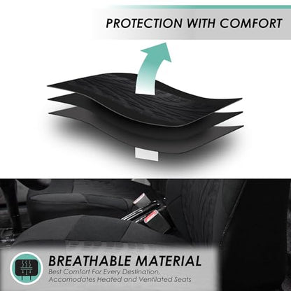 FH Group Three Row Set 7 Seater Black Travel Master Car Seat Covers, Airbag and Split Rear Car Seat Cover Universal Fit Interior Accessories for Cars Trucks and SUV Automotive Seat Covers - color: Black