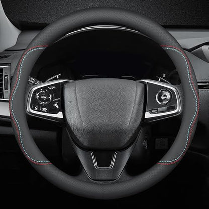 HAOTULE New Nappa Leather car Steering Wheel Cover, Universal 15 inch Black - color: black (red and blue)