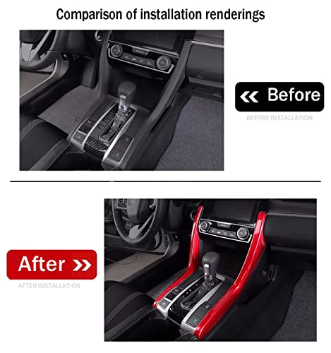 Car Accessories Fit for Honda Civic 10th Gen 2016 2017 2018 2019 2020 2021 Interior Side Gear Shift Panel Strips Cover Trim Decals (Red) ABS 2 PCS - color: Red