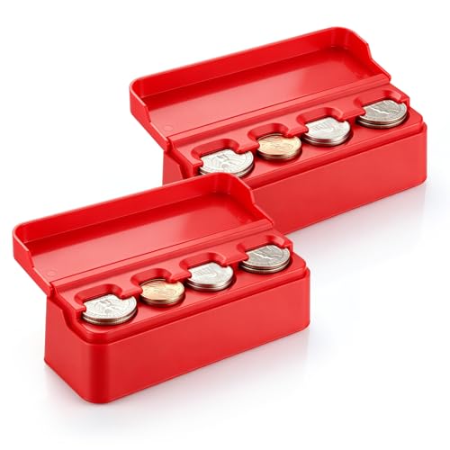 SINGARO Coin Holder for Car, Coin Change Organizer Compatible with Coins of Different Sizes, Dash-Mounted Holder Suitable for Most Cars, Trucks(2PCS Red) - color: RED, size: 2pc