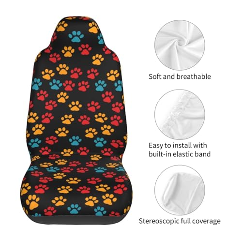 Dog Paw Cloth Car Seat Covers Red Orange Paws Bucket Seat Cover Universal Fit for SUV, Sedan, Van Universal Vehicle Seat Protector Set of 2, Black - color: Dog Paw