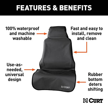 CURT 18501 Seat Defender 58-Inch x 23-Inch Black Waterproof Universal Bucket Car Seat Cover Protector - color: Black, size: Bucket Seat