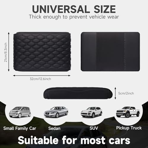 Einesin Center Console Cover, Arm Rest Cover, Memory Foam Microfiber Leather Car Armrest Cover Cushion With 2 Storage Bags, Universal Center Console Covers For Cars/Truck/Auto/Suv (Black)