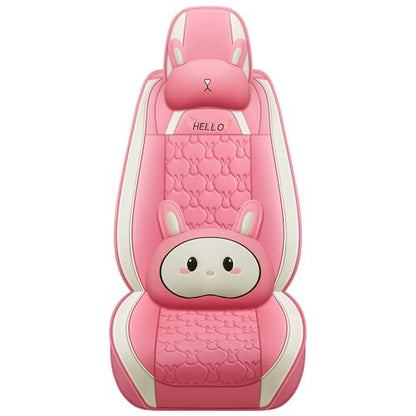 INZU Cute Cartoon Rabbit Comfortable Car Seat Covers with Waterproof PU Leather Suitable for Most 5 Seats Cars SUV and Pick-up Truck Universal Fit Set (Pink) - color: Pink