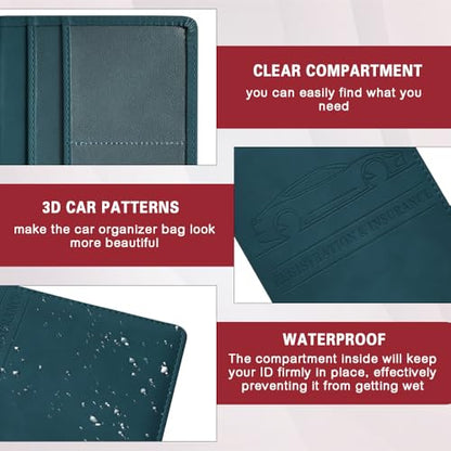 Car Registration and Insurance Holder, Registration and Insurance Card Holder, Auto Glove Box Organizer with Magnetic Shut, PU Leather Automobile Documents Wallet for Cards (Dark Blue) - color: Dark Blue