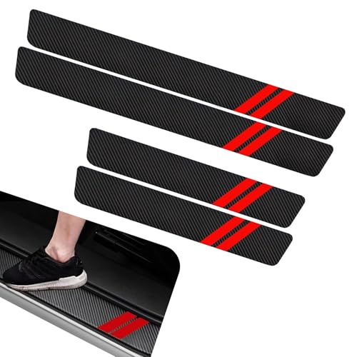 4 PCS Door Sill Decal Protectors, PU Anti-Scratch Door Sill Protection Strips, Self-Adhesive Welcome Pedal Entry Guard Decoration, Universal for Most Cars, Trucks, SUVs (Red) - color: Red