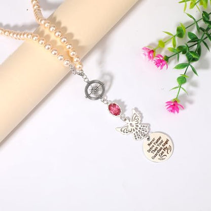 Rear View Mirror Accessories - Pink Pearl Angel Car Mirror Charm - Guardian Angel Hanging Accessory with Inspirational Message, Universal Fit Car Decor Gift for Women