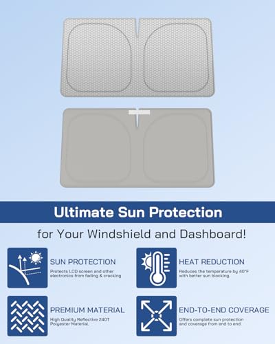 helloleiboo Graphene Car Windshield Sun Shade – 59" x 33" Foldable Car Sun Shade, Advanced Heat Absorption & UV Protection, Universal Fit for Cars, SUVs & Trucks (59 * 33 Inches) - size: 59 x 33 inches