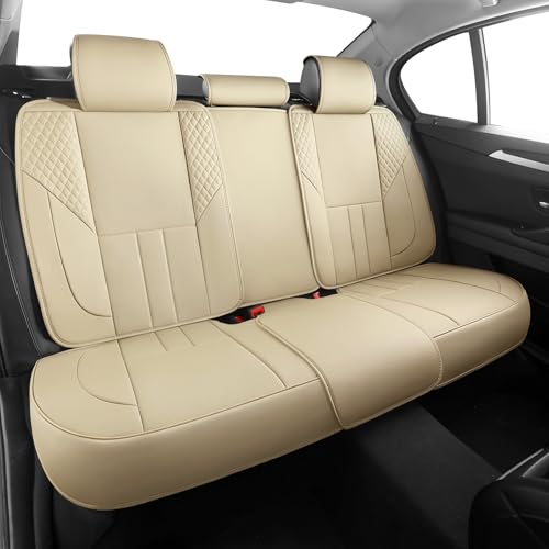 Car Seat Covers Full Set - Universal Seat Covers for Cars SUV Truck – Faux Leather Automotive Seat Covers, Breathable & Waterproof Front and Rear Seat Protectors, Fit for Most Cars-Beige - color: Beige