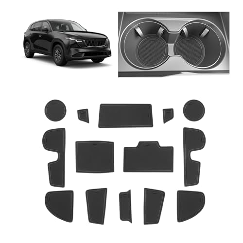 SKTU for 2026 Mazda CX-5 Door Slot Mats 14PCS for 2026+ Mazda CX-5 Accessories Door Groove Gate Pad Fit 2026 CX5 Door Compartment Cup Console Liners 2026 CX-5 Rubber Floor Liners-Durable - color: Black for 2026+ CX-5