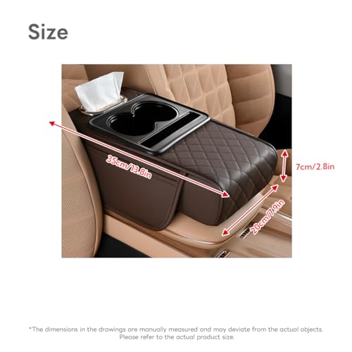 Car Armrest Pad, Universal Armrest Cushion Pad, Leather Armrest Box Pad - color: With cup holder, Brown