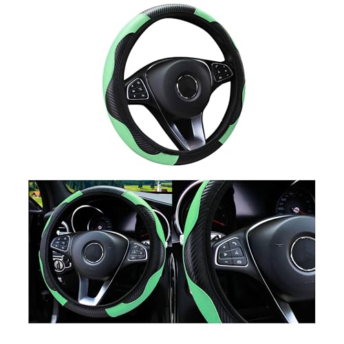 Car Steering Wheel Cover, 15 inch Carbon Fiber Microfiber PU Leather Elastic Steering Wheel Protector for Men Women, Anti-Slip Breathable Car Interior Accessories for Most Cars (Green) - color: Green