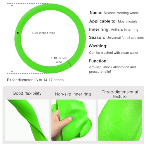 DXNQ Car Steering Wheel Cover, 13 to 14.17 inches Anti-Slip Silicone Steering Wheel Protector, Soft Flexible Shock-Absorbent Steering Wheel Protective Cover for Most Car Models (Green) - color: Green