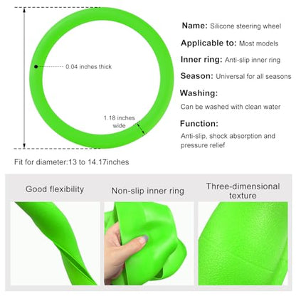 DXNQ Car Steering Wheel Cover, 13 to 14.17 inches Anti-Slip Silicone Steering Wheel Protector, Soft Flexible Shock-Absorbent Steering Wheel Protective Cover for Most Car Models (Green) - color: Green