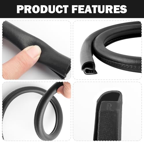 2.62Ft Car Door Weather Stripping, 2PCS Thickened Rubber Edge Trim with U-Shaped Metal Clips for Noise Reduction, Push-in Car Door Seal Strip, Black - color: 2.62Ft