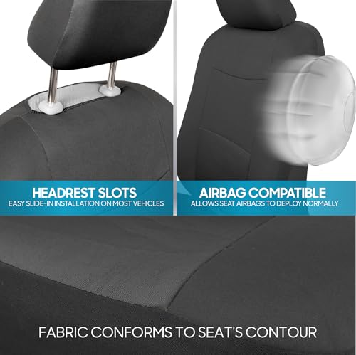 BDK PolyPro Car Seat Covers Full Set in Solid Charcoal – Front and Rear Split Bench Seat Covers for Cars, Easy to Install, Accessories for Auto Trucks Van SUV - color: Solid Gray