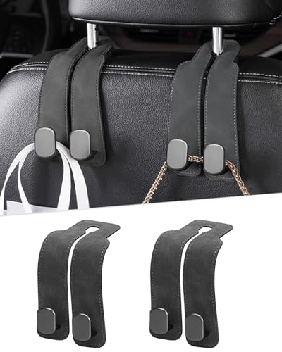 2 Pcs Car Hooks for Headrest, Adjustable Vehicle Seat Back Car Organizers and Storage Accessories, Universal Fit Double Metal Leather Purse Holder for Car (Grey) - color: Gray