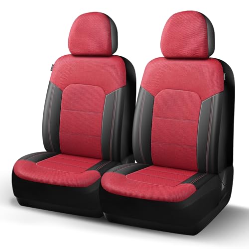 HChengkikz Car Seat Covers Front Seat, Air Mesh and Faux Leather Seat Covers, Airbag Compatible Automotive Seat Cover, Universal All Season Comfort for Most Cars, Trucks, SUVs (Black Red) - color: N812 Black Red, size: Front Seat