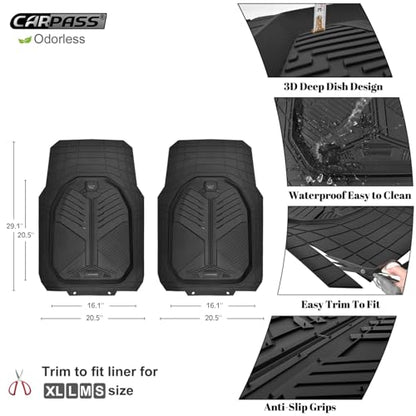 CAR PASS Heavy Duty Rubber Car Mats, Deep-Dish 2-Piece Car Floor Mats Front Only, All Weather Protection Universal Trim-to-Fit for SUVs Trucks Sedans, Waterproof Anti-Slip, Black - color: Front Only Black