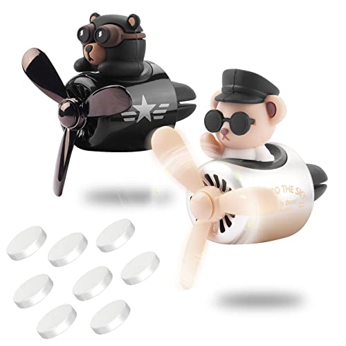 2pcs Car Air Fresheners Cute Cartoon Bear Pilot Automotive Air Outlet Propeller Car Diffuser Creative Car Perfume Decoration for Car Vent Clips for Women Men with 8 Fragrant Tablets(Bear + Teddy Bear)