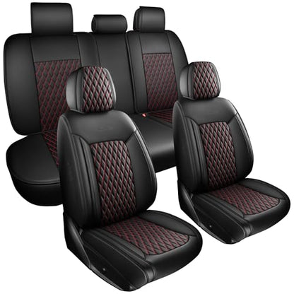 Car Seat Covers Full Set for SUV Trucks,Univerasal Precision Fit Contoured ThickTexture Nappa Leather Automotive Seat Covers,Waterproof Seat Covers & Accessories,Style1 Black Red Line - color: Black Red Full Coverage