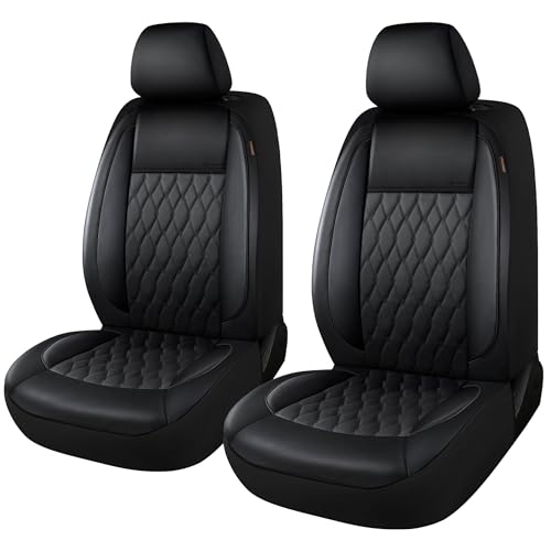 Faux Leather Car Seat Covers 2 Front Set,Luxury and Comfortable Seat Covers for Cars, Airbag Compatible Car Interior Covers, Universal Fit for Suvs,Vans,Trucks(Black) - color: Black, size: Front Set