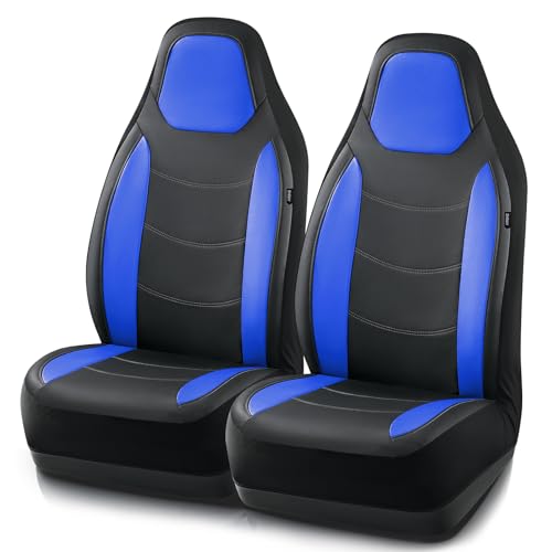 Road Comforts Car Seat Cover, Leather Car Seat Covers, Automotive High Back Front Car Seat Covers, Airbag Compatible, Universal Fit for Most Cars (Blue) - color: Blue, size: Front Seat